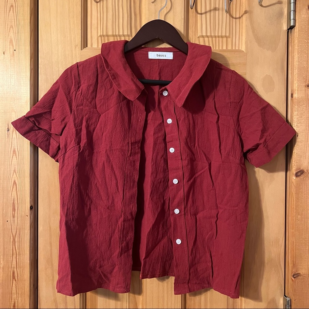 short sleeve wine red blouse